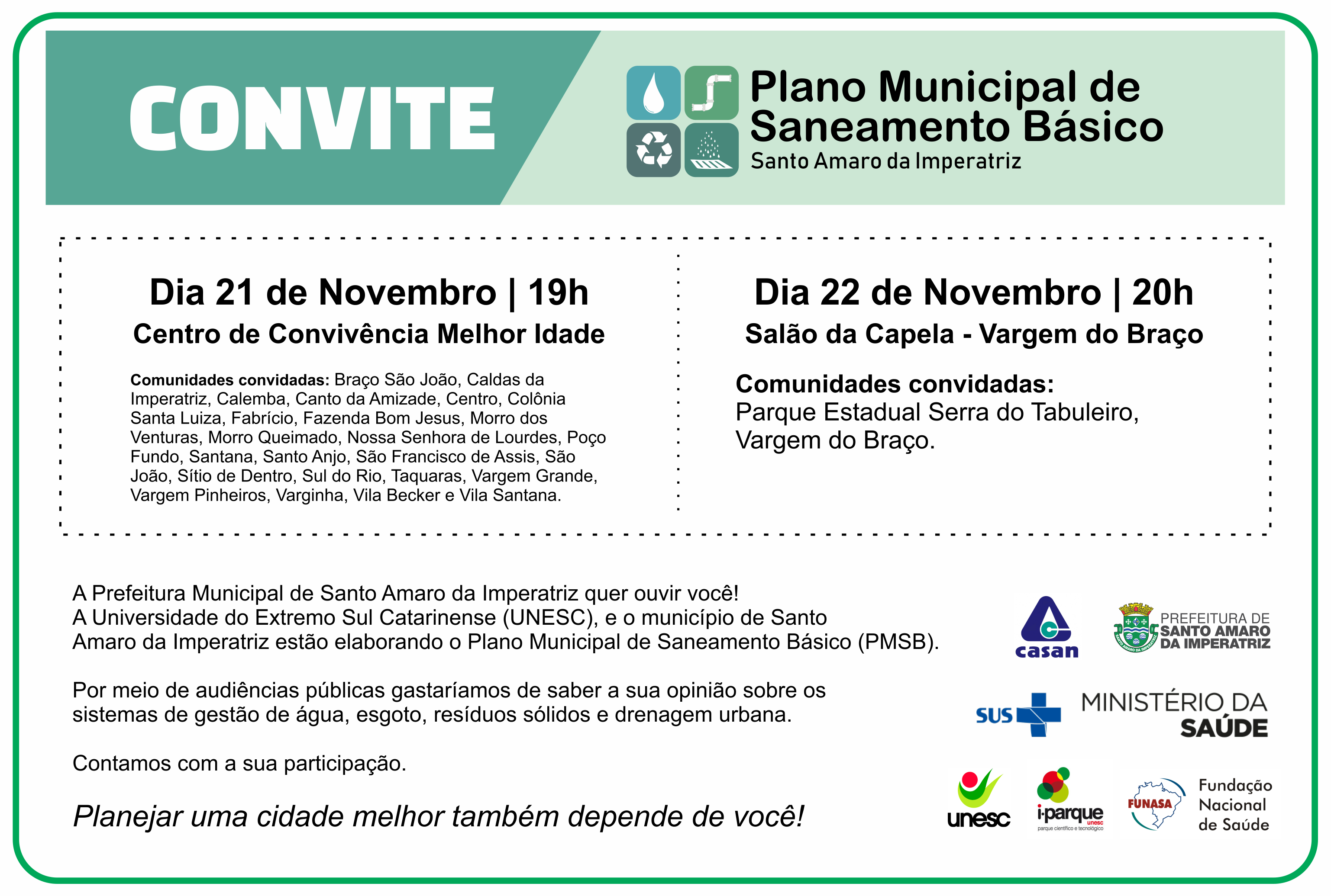 Participe do Plano Municipal de Saneamento Básico